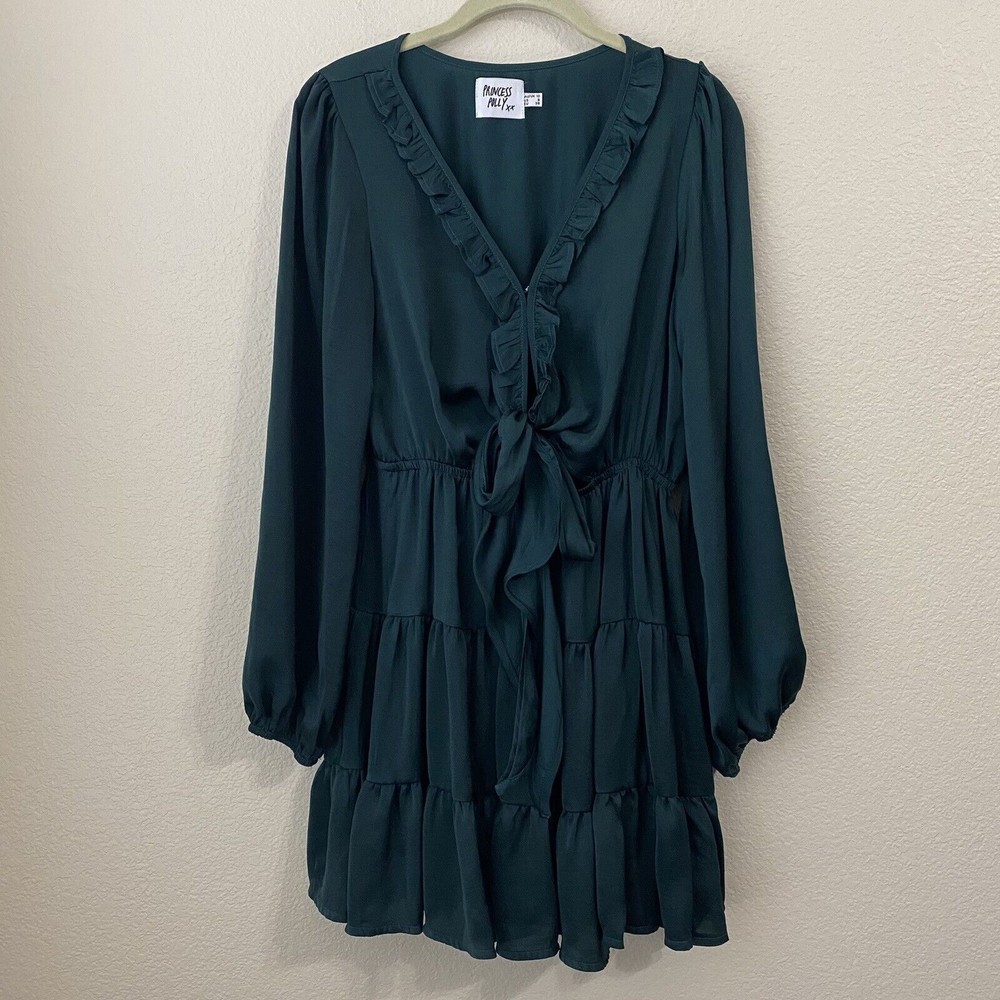Princess Polly Womens Dress Size 6 Green Layered Tie Front n1 - Picture 1 of 9
